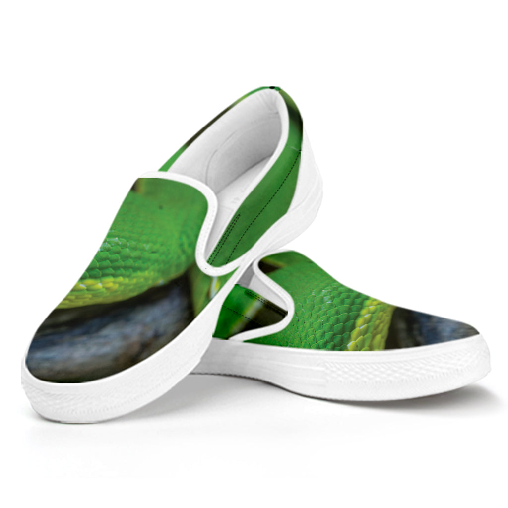 Trimeresurus Albolabris Snake Print White Slip On Shoes