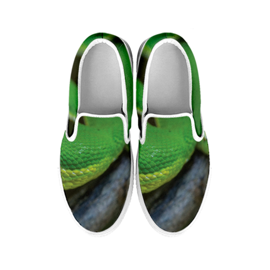 Trimeresurus Albolabris Snake Print White Slip On Shoes