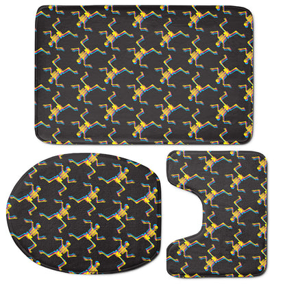 Trippy Dancing Skeleton Pattern Print 3 Piece Bath Mat Set