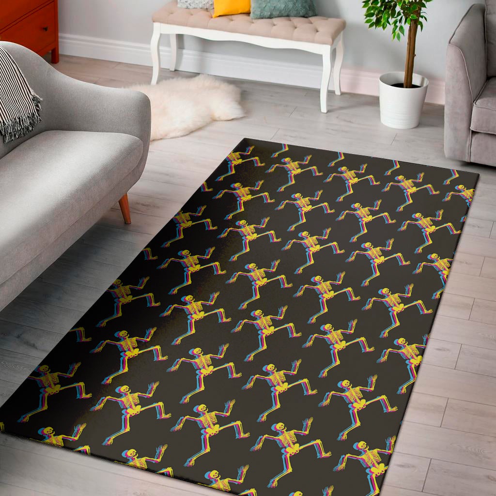 Trippy Dancing Skeleton Pattern Print Area Rug