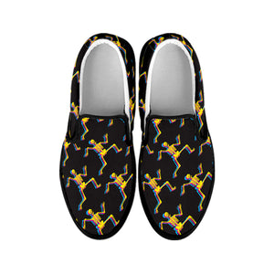 Trippy Dancing Skeleton Pattern Print Black Slip On Shoes