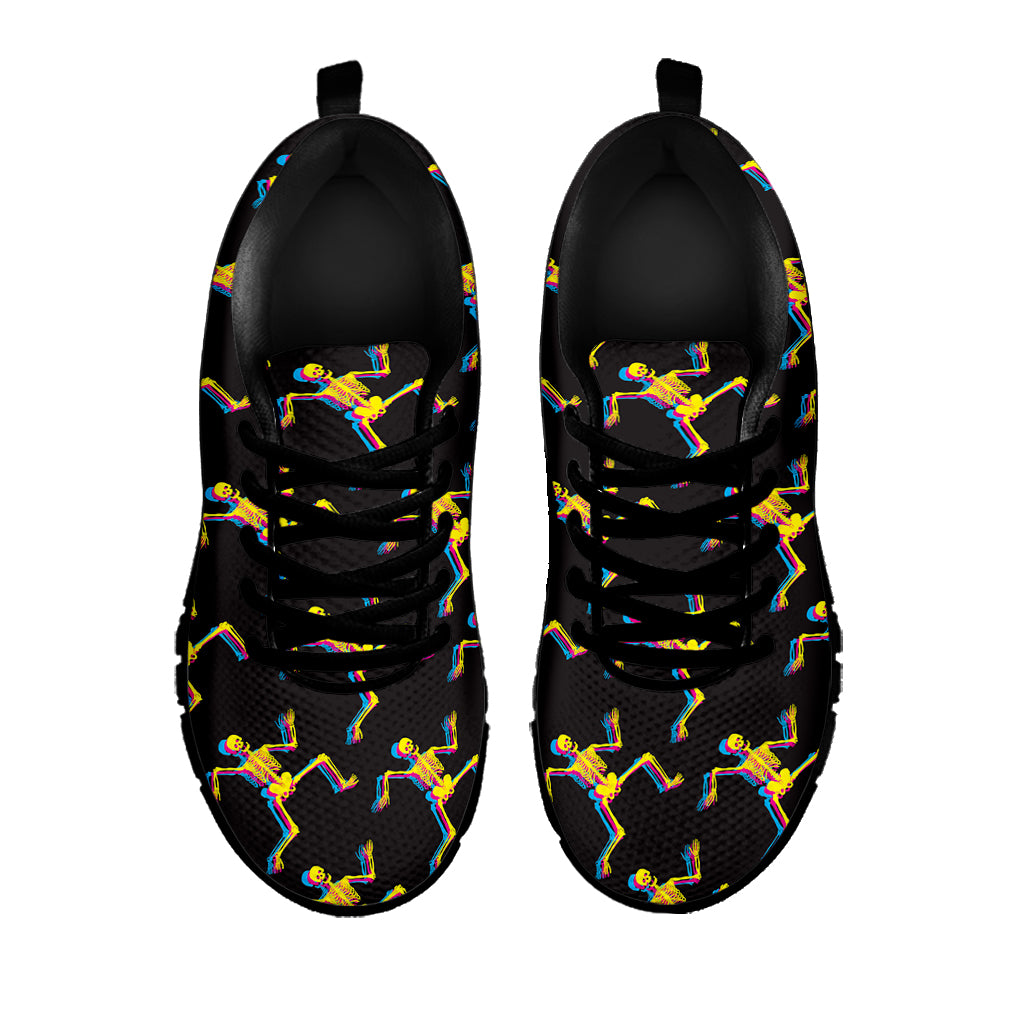 Trippy Dancing Skeleton Pattern Print Black Sneakers