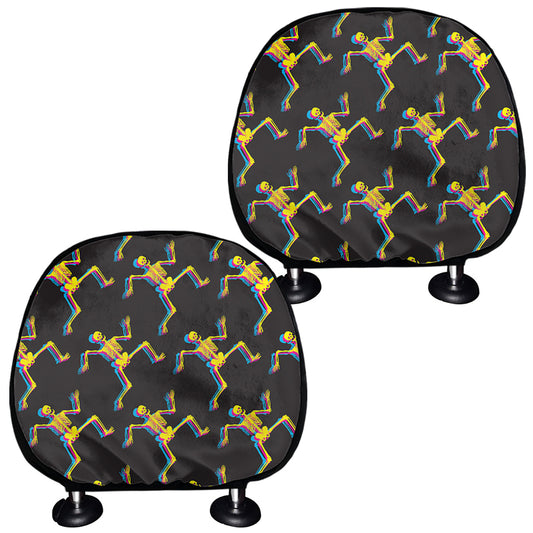 Trippy Dancing Skeleton Pattern Print Car Headrest Covers