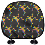 Trippy Dancing Skeleton Pattern Print Car Headrest Covers