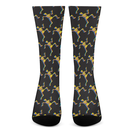 Trippy Dancing Skeleton Pattern Print Crew Socks