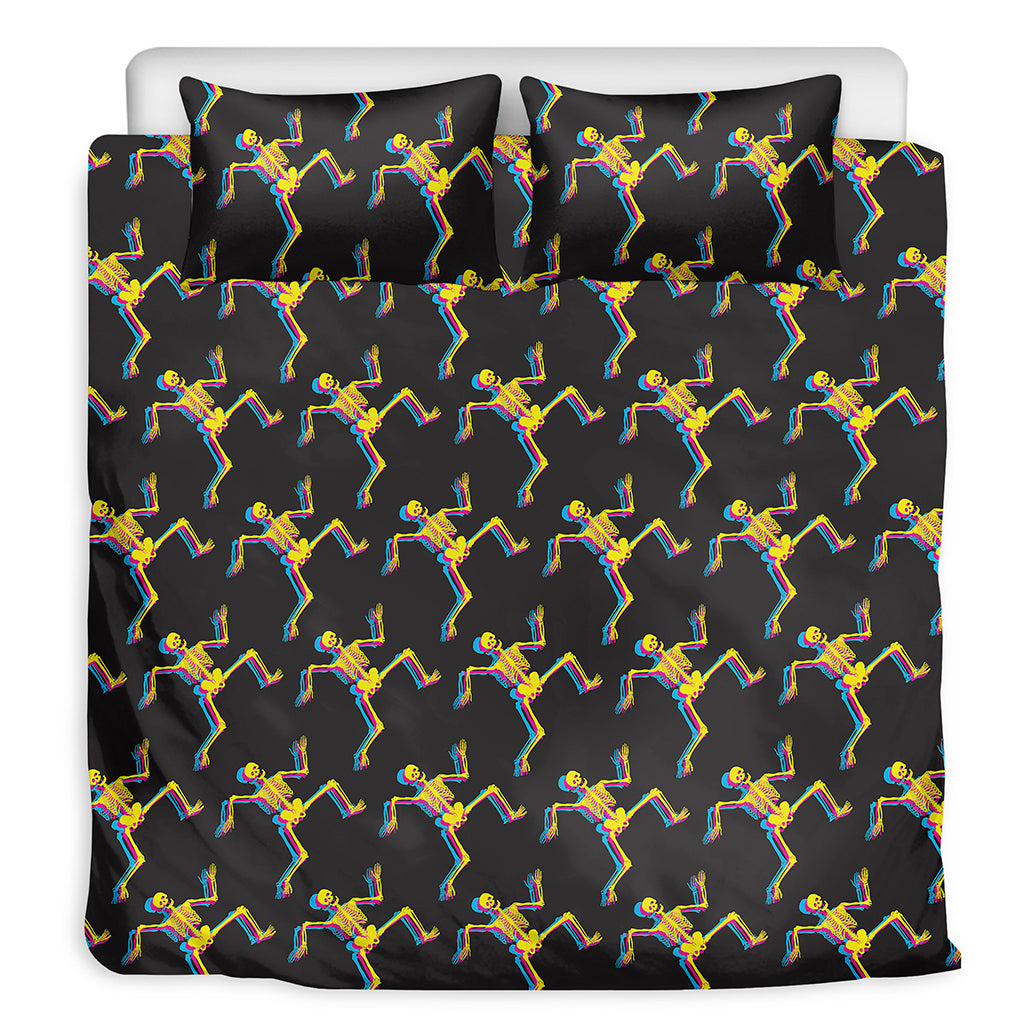 Trippy Dancing Skeleton Pattern Print Duvet Cover Bedding Set
