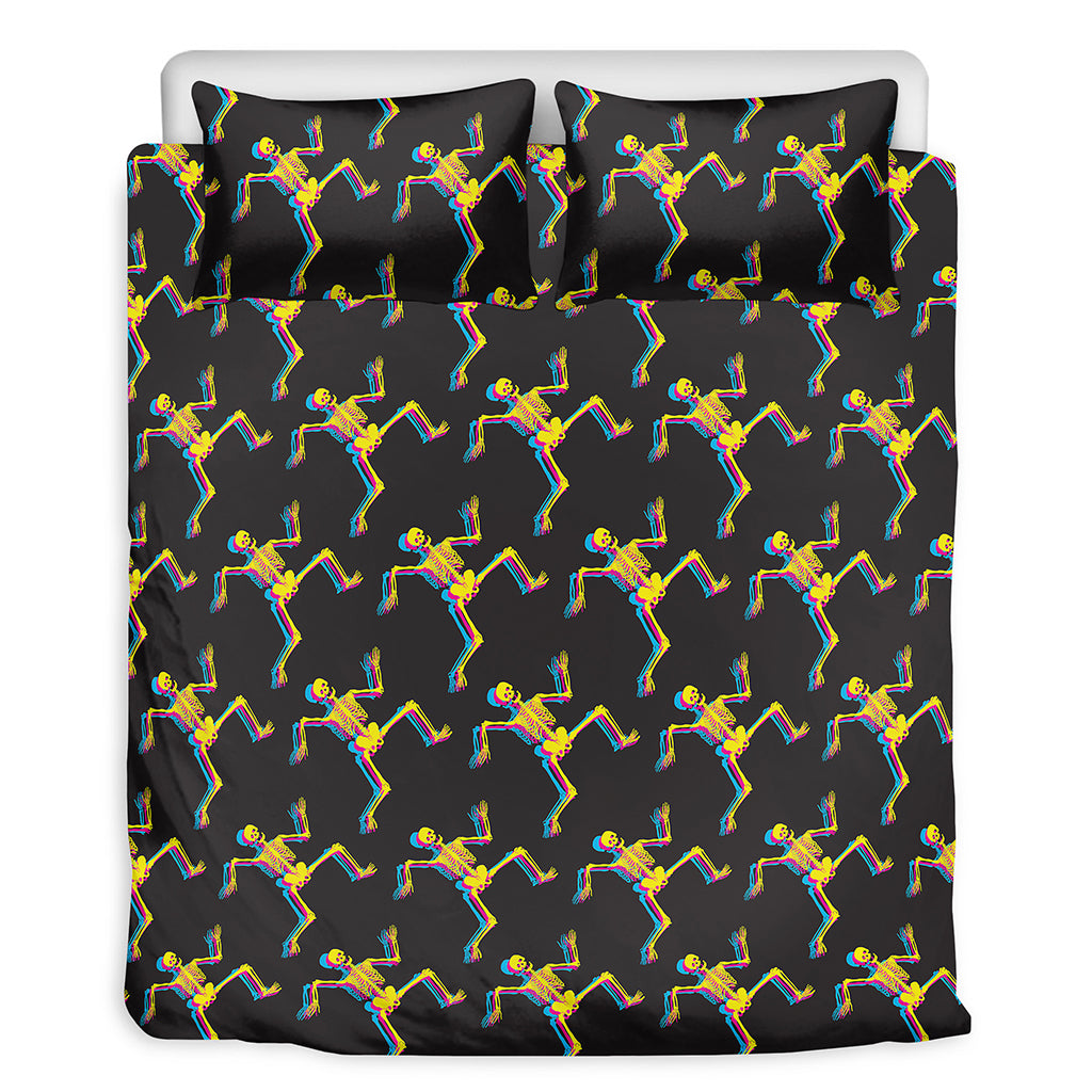 Trippy Dancing Skeleton Pattern Print Duvet Cover Bedding Set