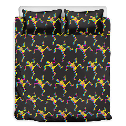 Trippy Dancing Skeleton Pattern Print Duvet Cover Bedding Set