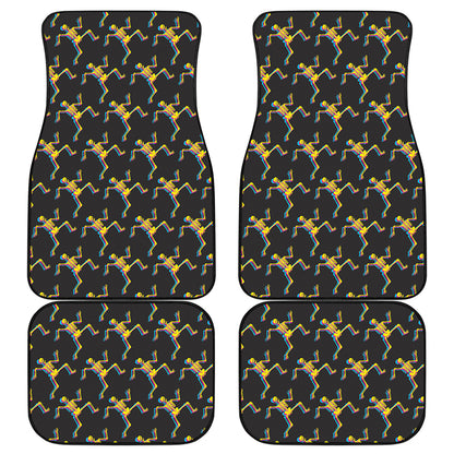 Trippy Dancing Skeleton Pattern Print Front and Back Car Floor Mats