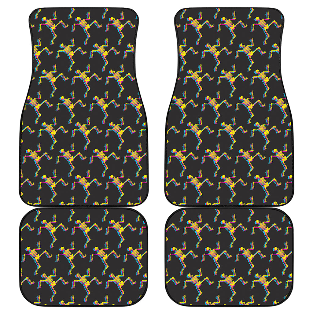 Trippy Dancing Skeleton Pattern Print Front and Back Car Floor Mats