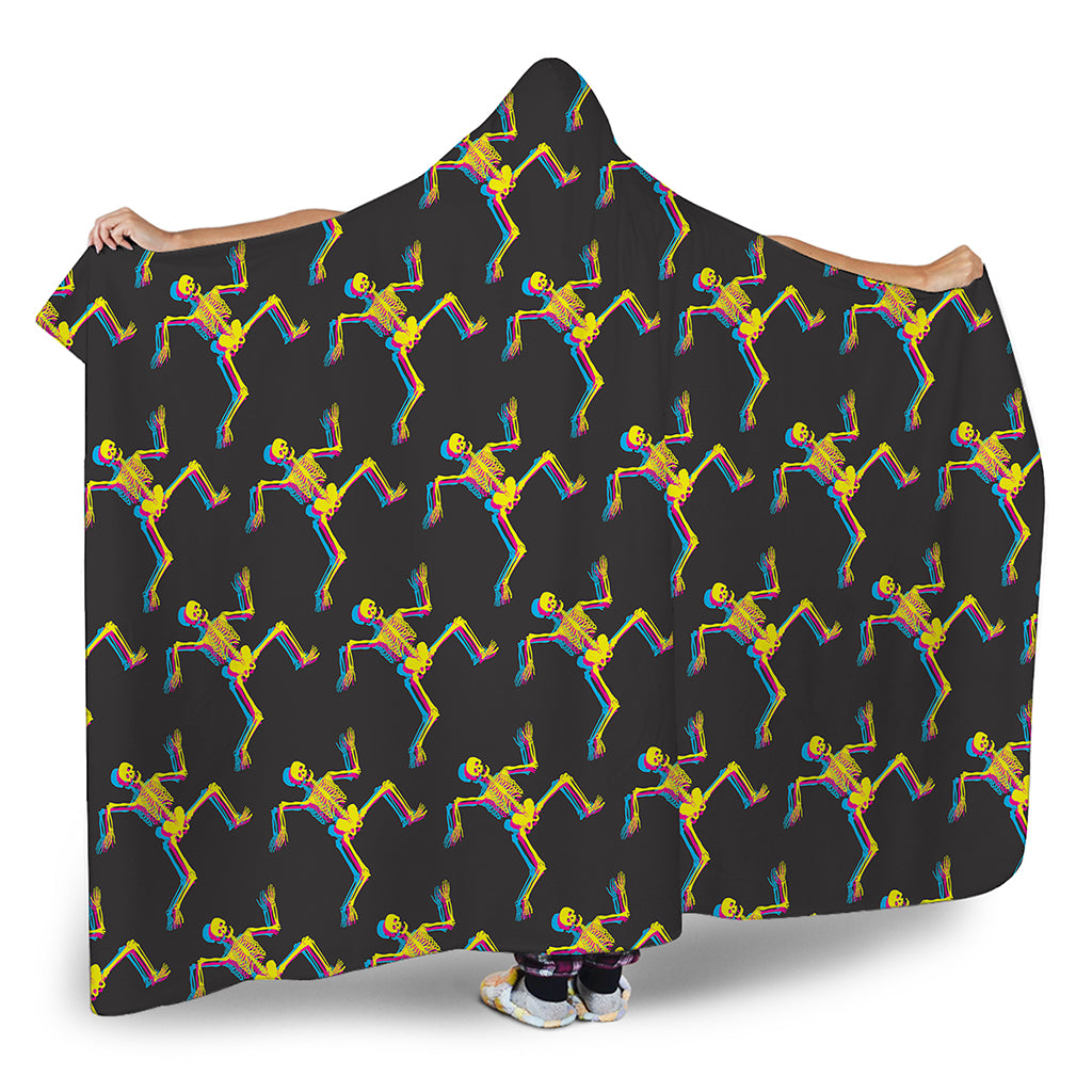 Trippy Dancing Skeleton Pattern Print Hooded Blanket
