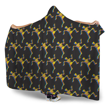 Trippy Dancing Skeleton Pattern Print Hooded Blanket