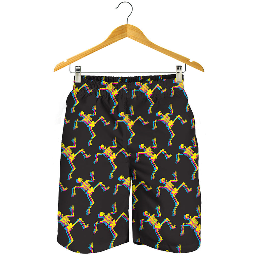 Trippy Dancing Skeleton Pattern Print Men's Shorts