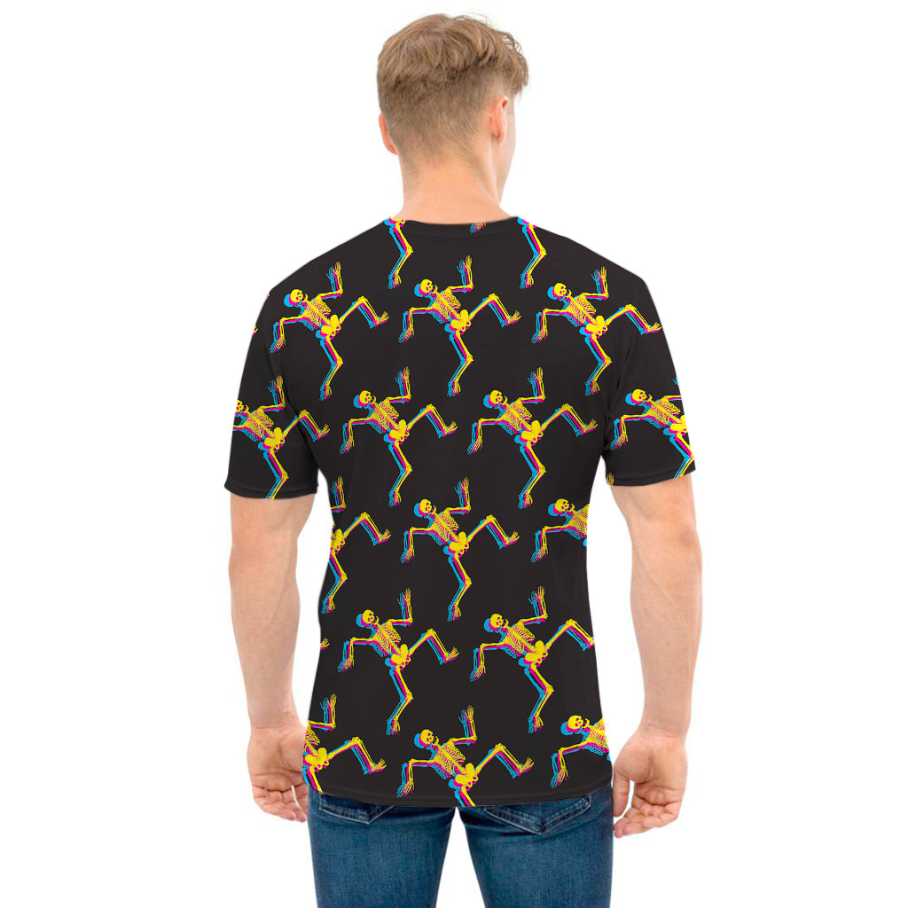 Trippy Dancing Skeleton Pattern Print Men's T-Shirt