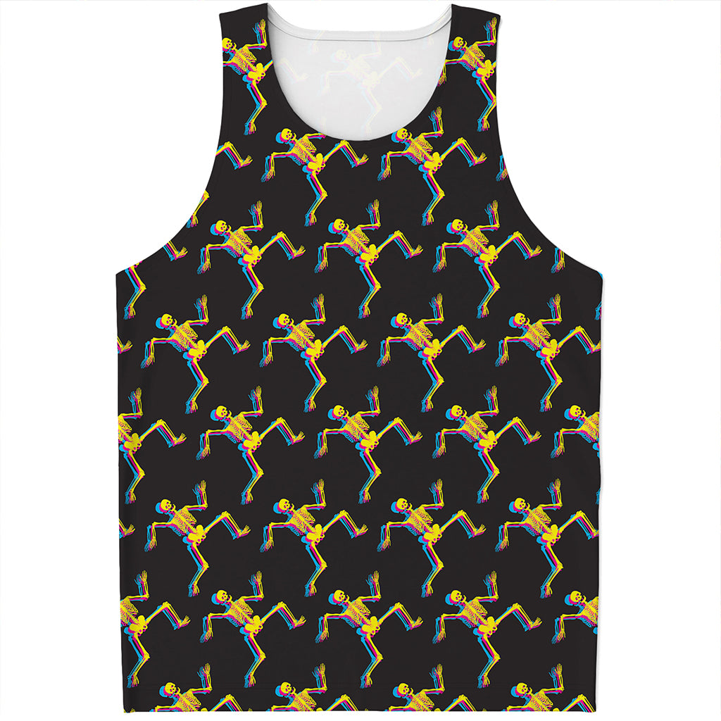 Trippy Dancing Skeleton Pattern Print Men's Tank Top