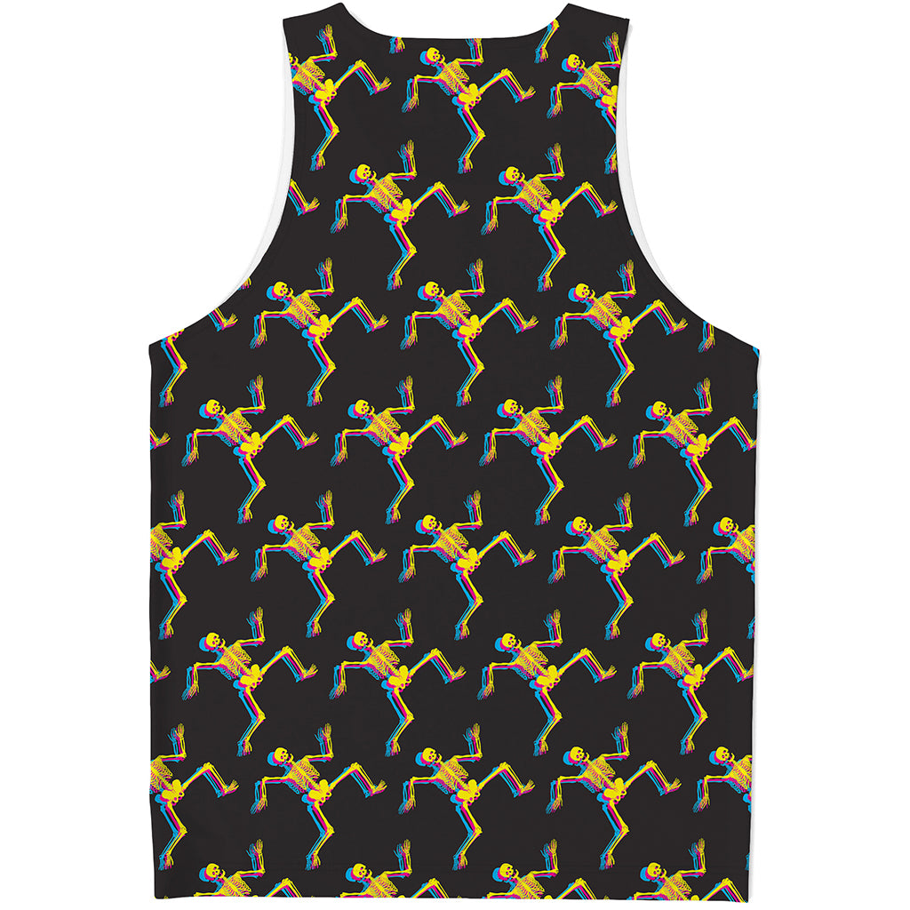 Trippy Dancing Skeleton Pattern Print Men's Tank Top