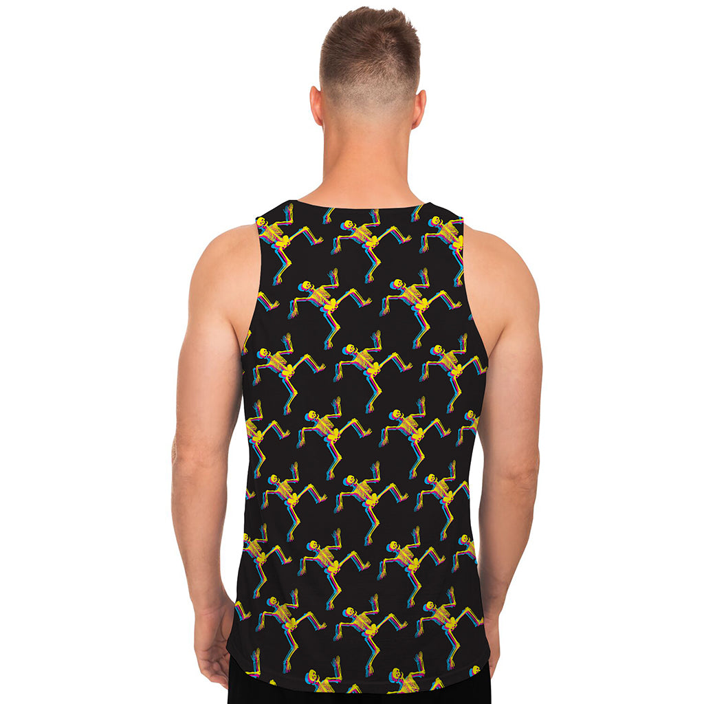 Trippy Dancing Skeleton Pattern Print Men's Tank Top