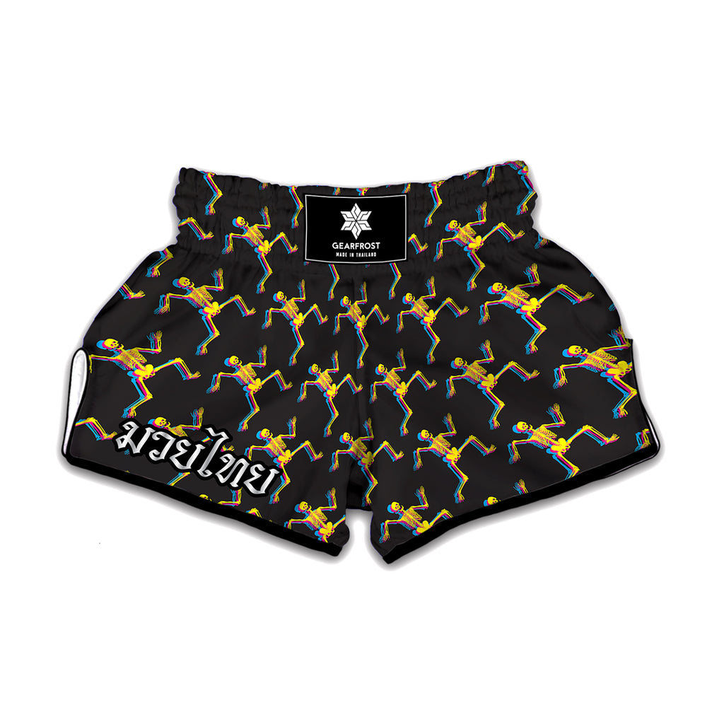 Trippy Dancing Skeleton Pattern Print Muay Thai Boxing Shorts