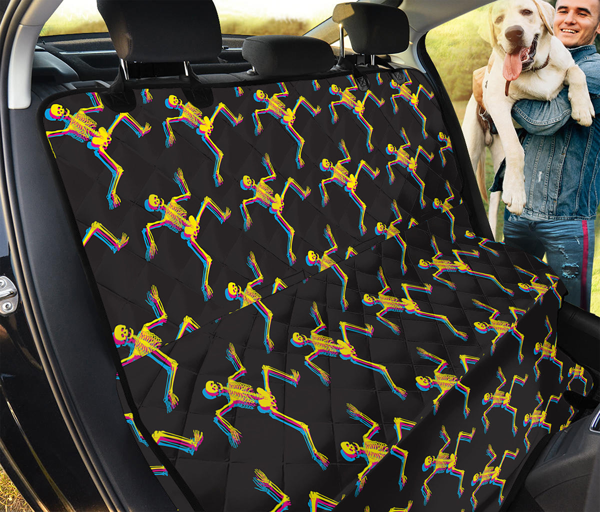 Trippy Dancing Skeleton Pattern Print Pet Car Back Seat Cover