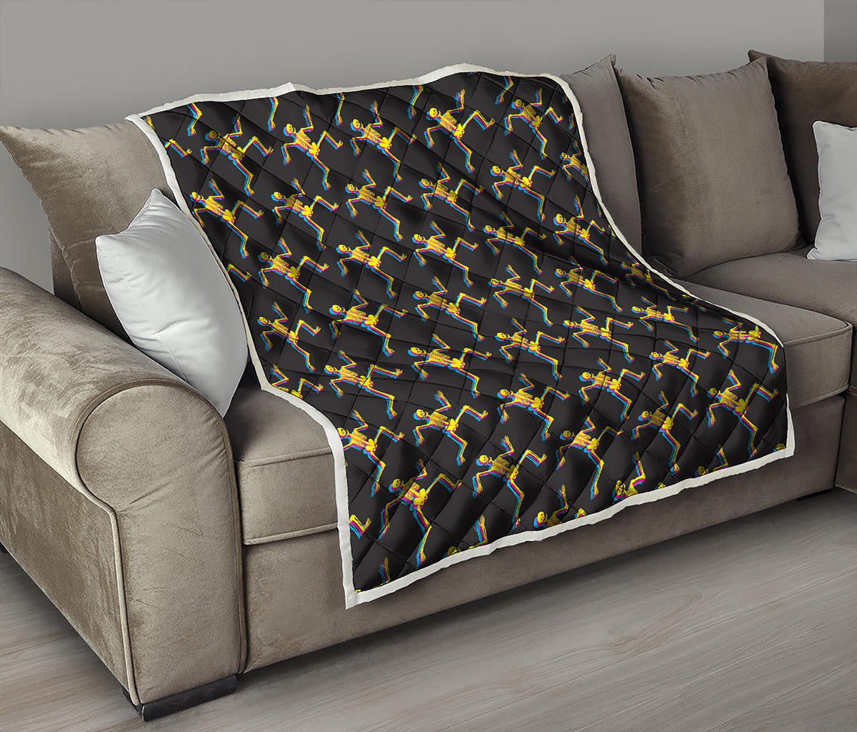 Trippy Dancing Skeleton Pattern Print Quilt