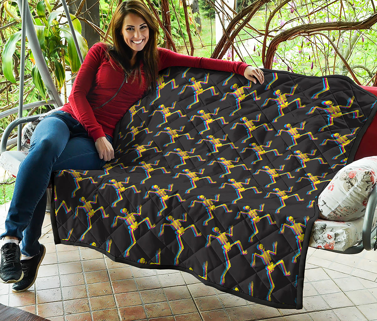 Trippy Dancing Skeleton Pattern Print Quilt
