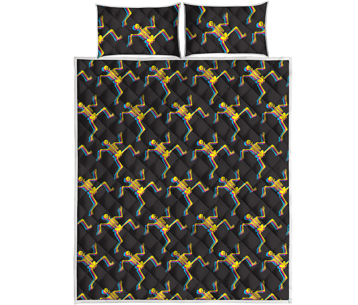 Trippy Dancing Skeleton Pattern Print Quilt Bed Set