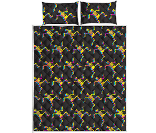 Trippy Dancing Skeleton Pattern Print Quilt Bed Set