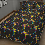 Trippy Dancing Skeleton Pattern Print Quilt Bed Set