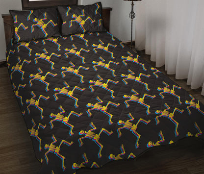 Trippy Dancing Skeleton Pattern Print Quilt Bed Set