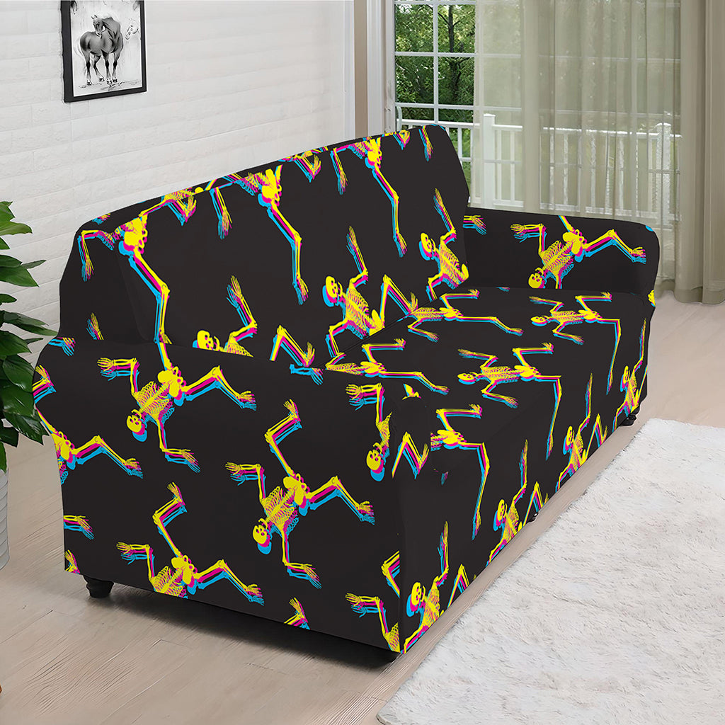 Trippy Dancing Skeleton Pattern Print Sofa Cover
