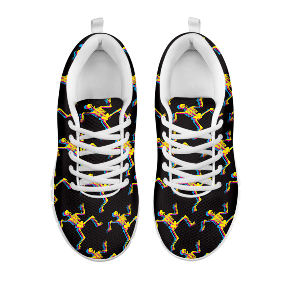 Trippy Dancing Skeleton Pattern Print White Sneakers