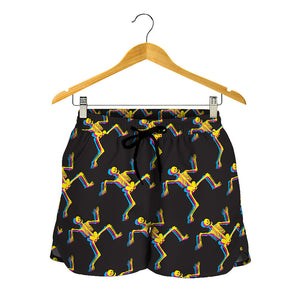 Trippy Dancing Skeleton Pattern Print Women's Shorts