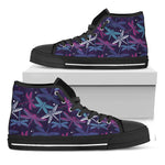 Trippy Dragonfly Pattern Print Black High Top Shoes