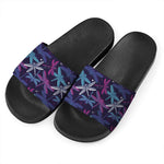 Trippy Dragonfly Pattern Print Black Slide Sandals