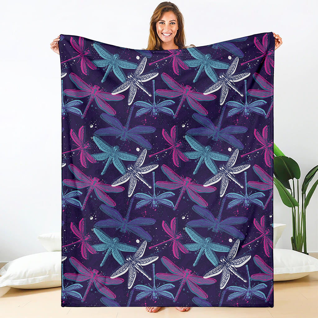 Trippy Dragonfly Pattern Print Blanket
