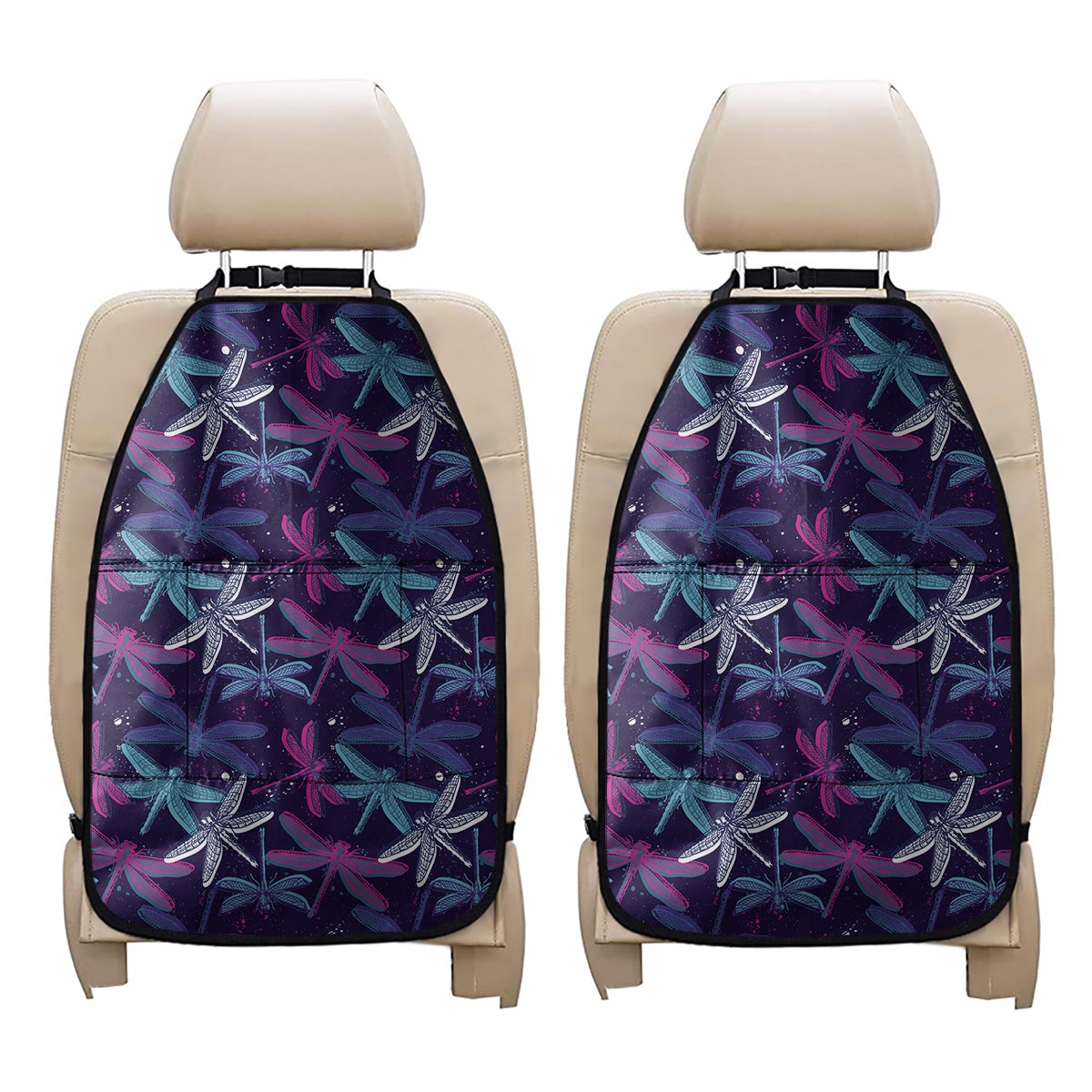 Trippy Dragonfly Pattern Print Car Seat Organizers