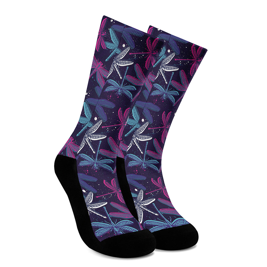 Trippy Dragonfly Pattern Print Crew Socks