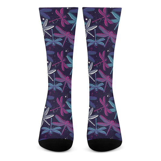 Trippy Dragonfly Pattern Print Crew Socks