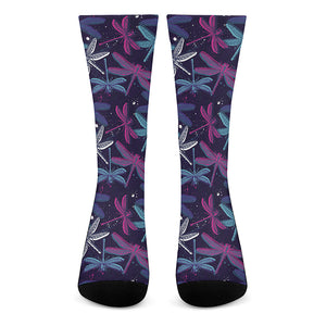 Trippy Dragonfly Pattern Print Crew Socks