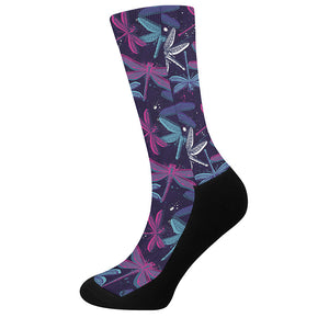 Trippy Dragonfly Pattern Print Crew Socks