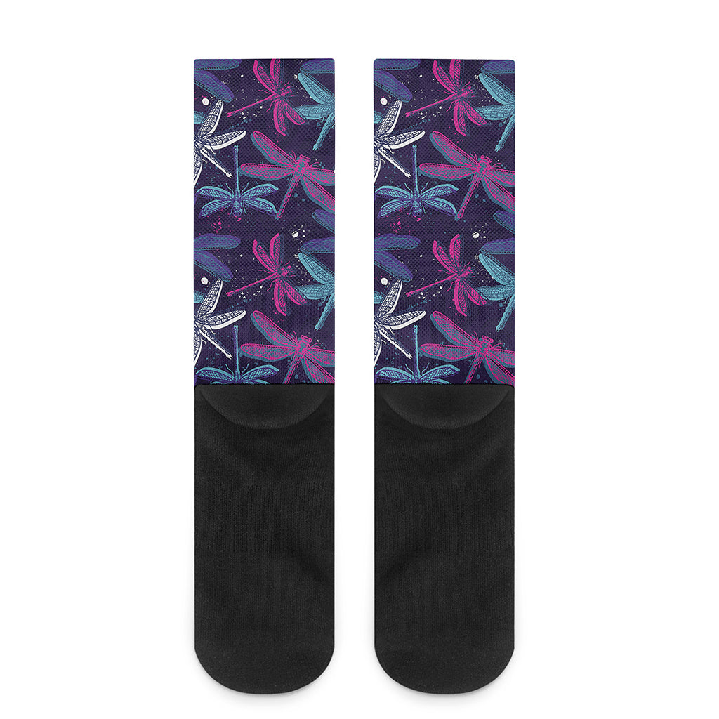 Trippy Dragonfly Pattern Print Crew Socks