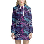 Trippy Dragonfly Pattern Print Hoodie Dress