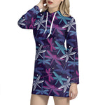Trippy Dragonfly Pattern Print Hoodie Dress