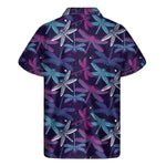 Trippy Dragonfly Pattern Print Men's Short Sleeve Shirt