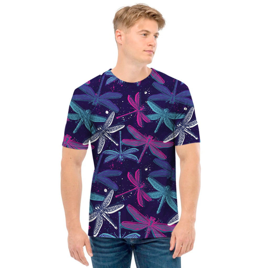 Trippy Dragonfly Pattern Print Men's T-Shirt