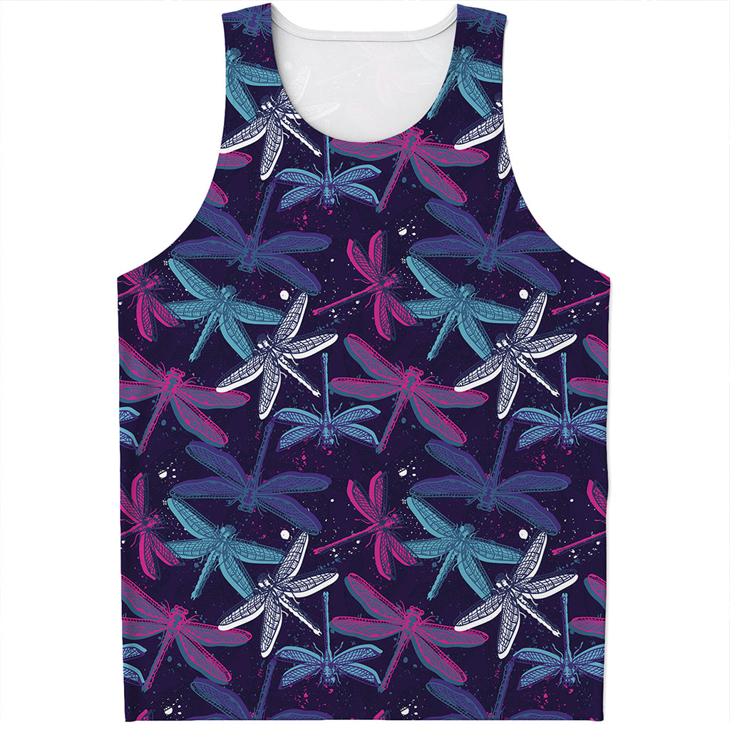Trippy Dragonfly Pattern Print Men's Tank Top