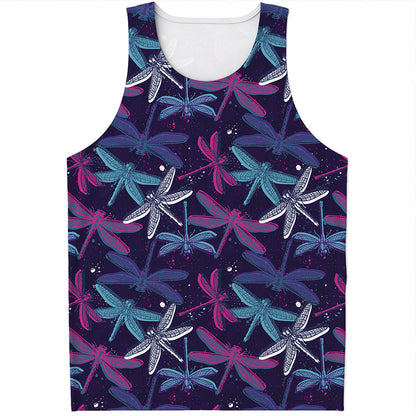 Trippy Dragonfly Pattern Print Men's Tank Top