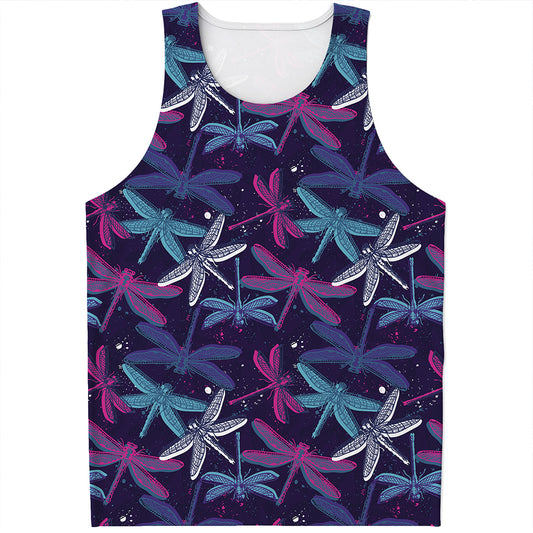 Trippy Dragonfly Pattern Print Men's Tank Top