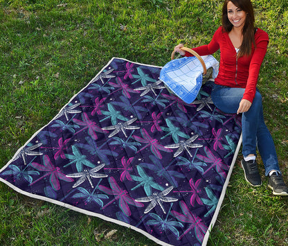 Trippy Dragonfly Pattern Print Quilt