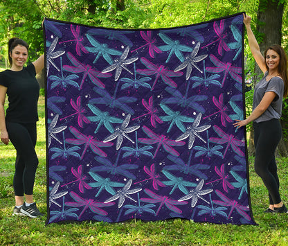 Trippy Dragonfly Pattern Print Quilt
